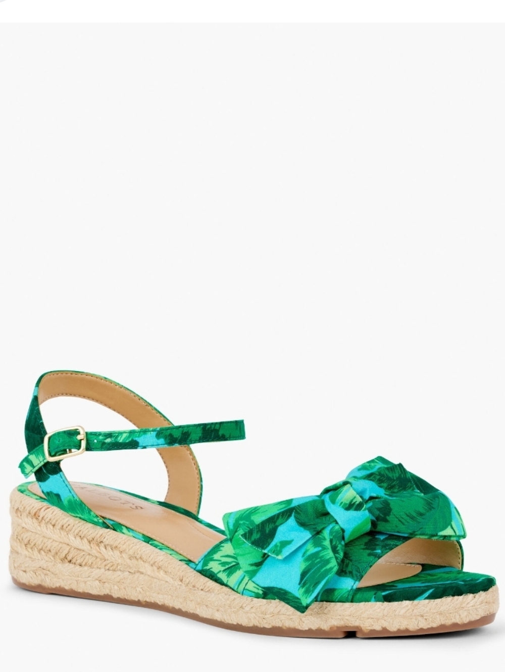 Pamela Bow Canvas Espadrille Wedges- Isle Fronds, Size 10M